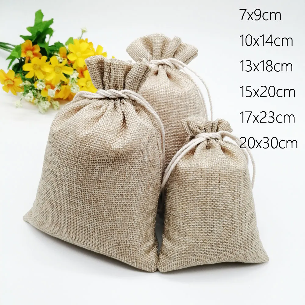 Jewelry Pouches Bags 10pcs Jute Linen For Display Drawstring Pouch Gift Box Packaging WeddingChristmas Burlap Diy 221205