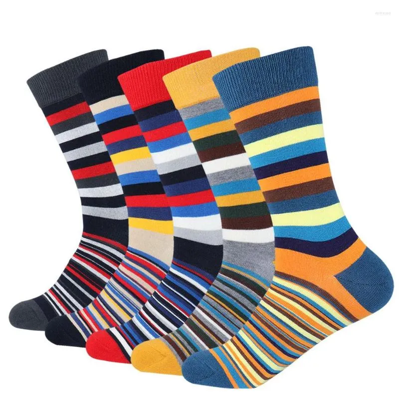 Men's Socks Colorful Argyle Striped Business Dress Funky Novelty Men Stripes Cotton Long Sock EU 38-43