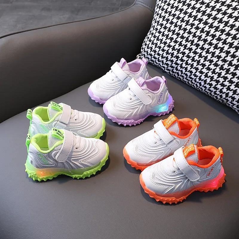 Baskets lumineuses pour enfants, chaussures de 1 à 6 ans, garçons brillants, bébés filles, respirantes, fond souple, E07304 221205