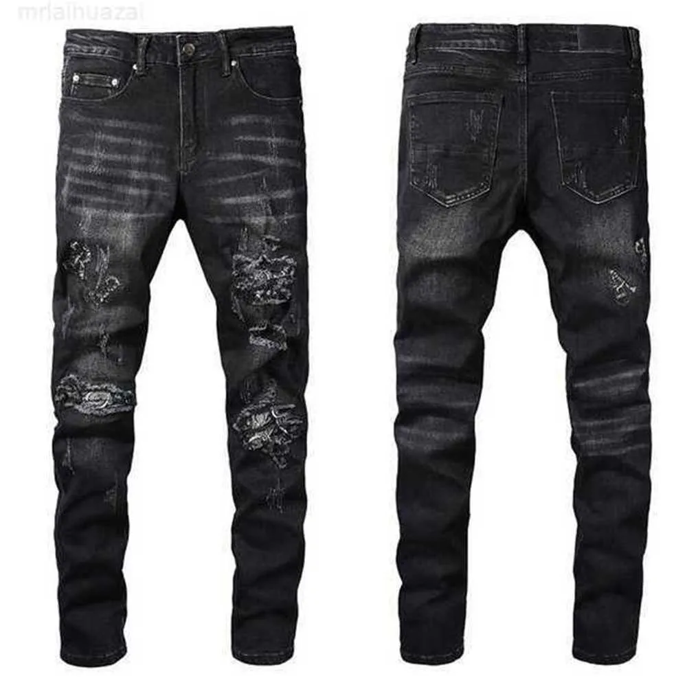 Herenjeans mode heren coole stijl luxe ontwerper denim pant nooddeed gescheurde fietser zwart blauw Jean Slim Fit motorfiets maat 28-40Q4LT