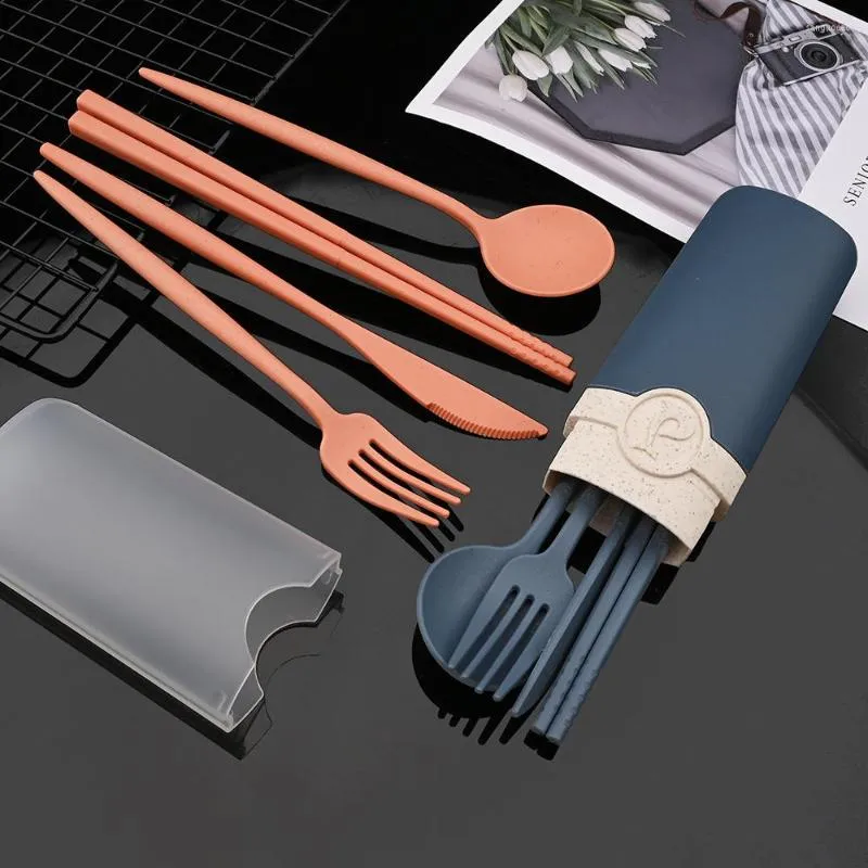 Servis upps￤ttningar k￶k bordsartiklar rese plattvaror bestick b￤rbar l￥da japan stil vete halmkniv gaffel student set