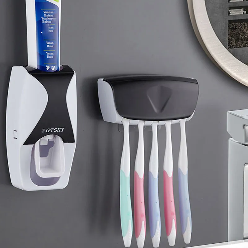 2-Pack Automatic Toothpaste Dispenser & Toothbrush Holder Set - Wall ...