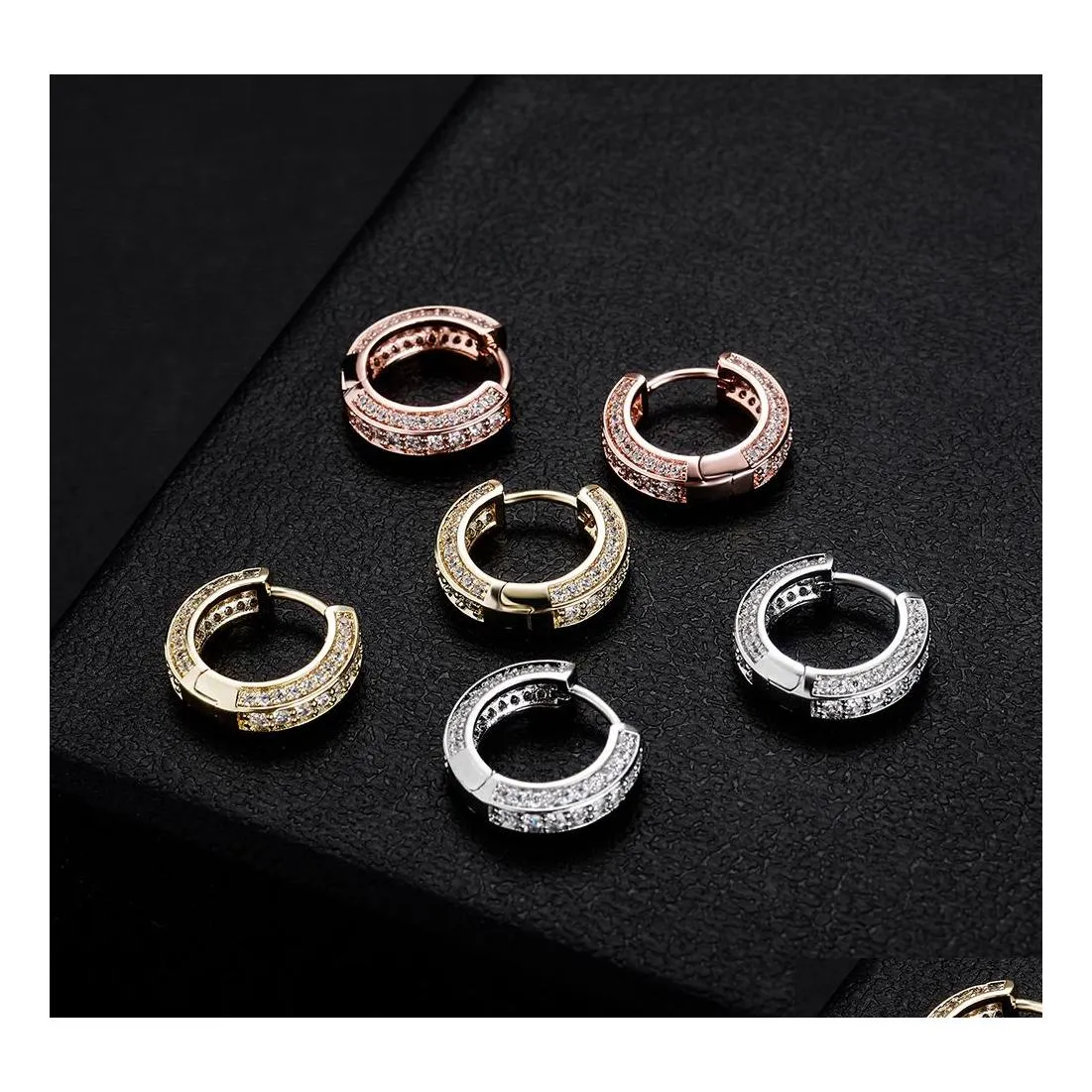 Hoop Huggie Simple Girls Earring Iced Cubic Zirconia Round Hoop Earrings Fashion Jewelry Accessories For Gift Drop Delivery Dh84p