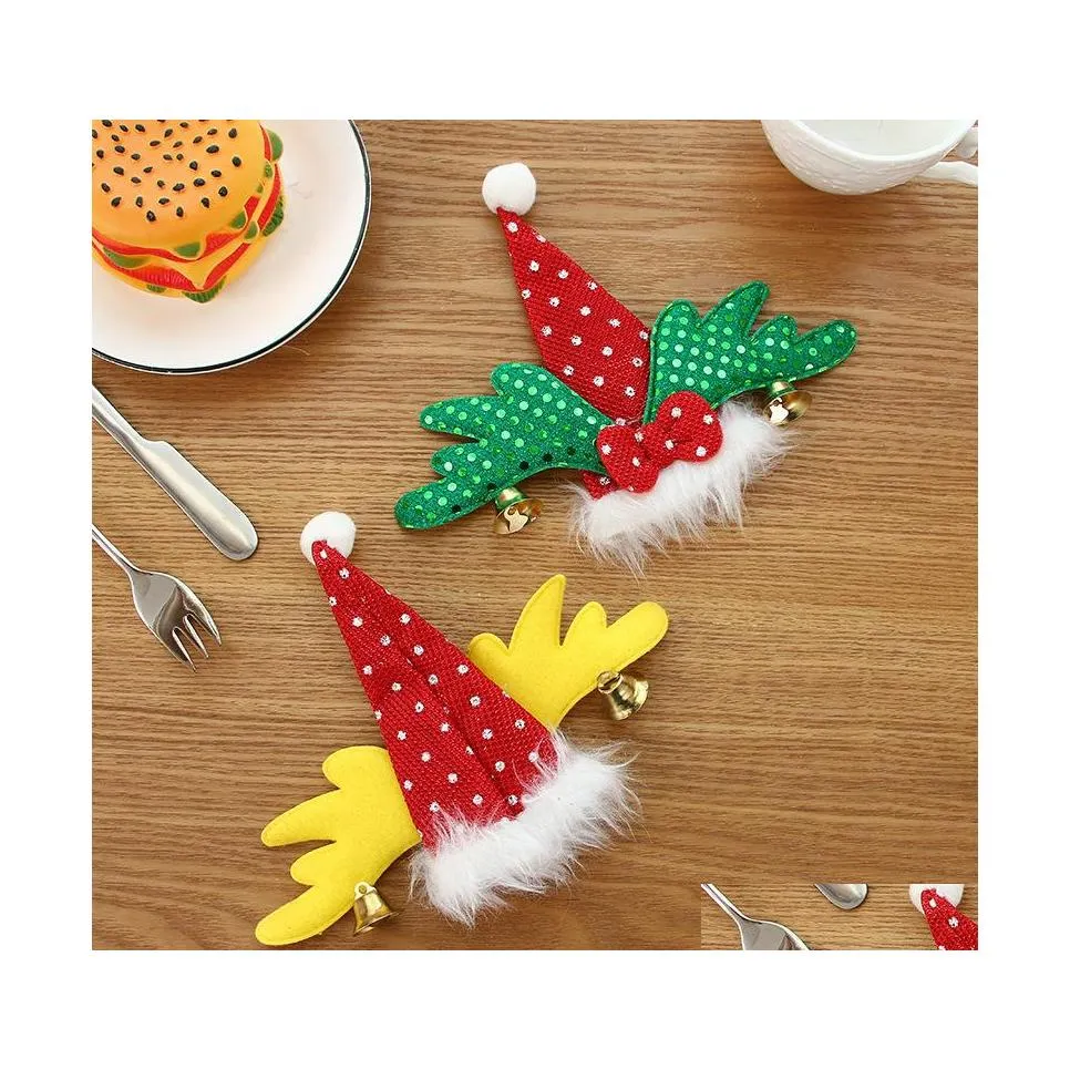 Party Favor Christmas Festival Supplies Party Favor Knife Fork Bag Festivals Hat Wings Modeling Knifes Forks Sleeve Red Green Wing C Dhrq6