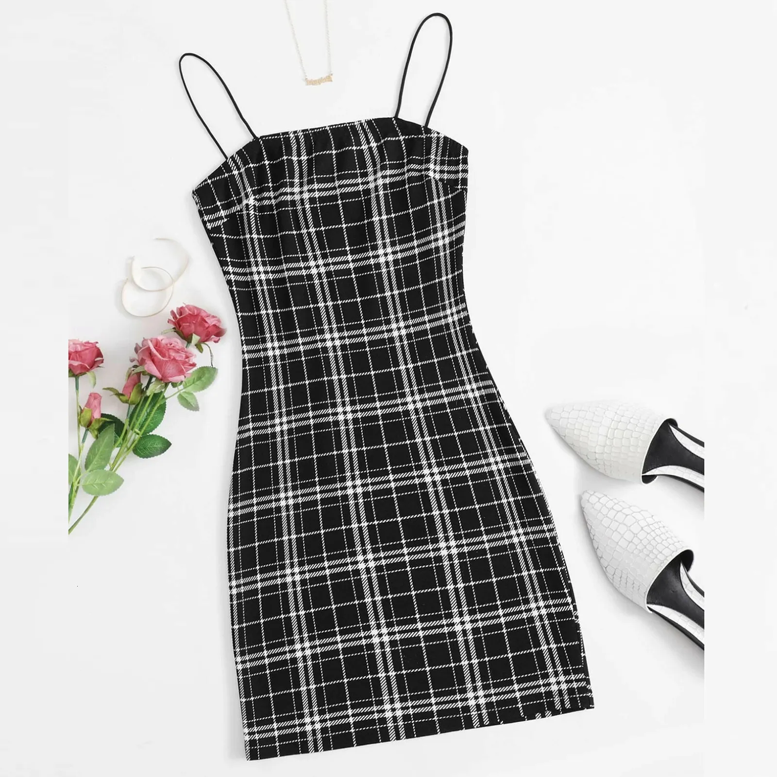 Party Dresses Women's Sleeveless Plaid Print Slipdresses For Women Slip Sling Mini Cami 221203