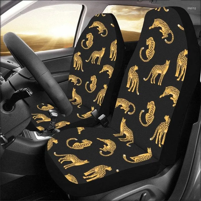 Bilstol täcker Cheetah Print 2 PC Animal Leopard Mönster Front Vehicle SUV Protector Designer Women Acce