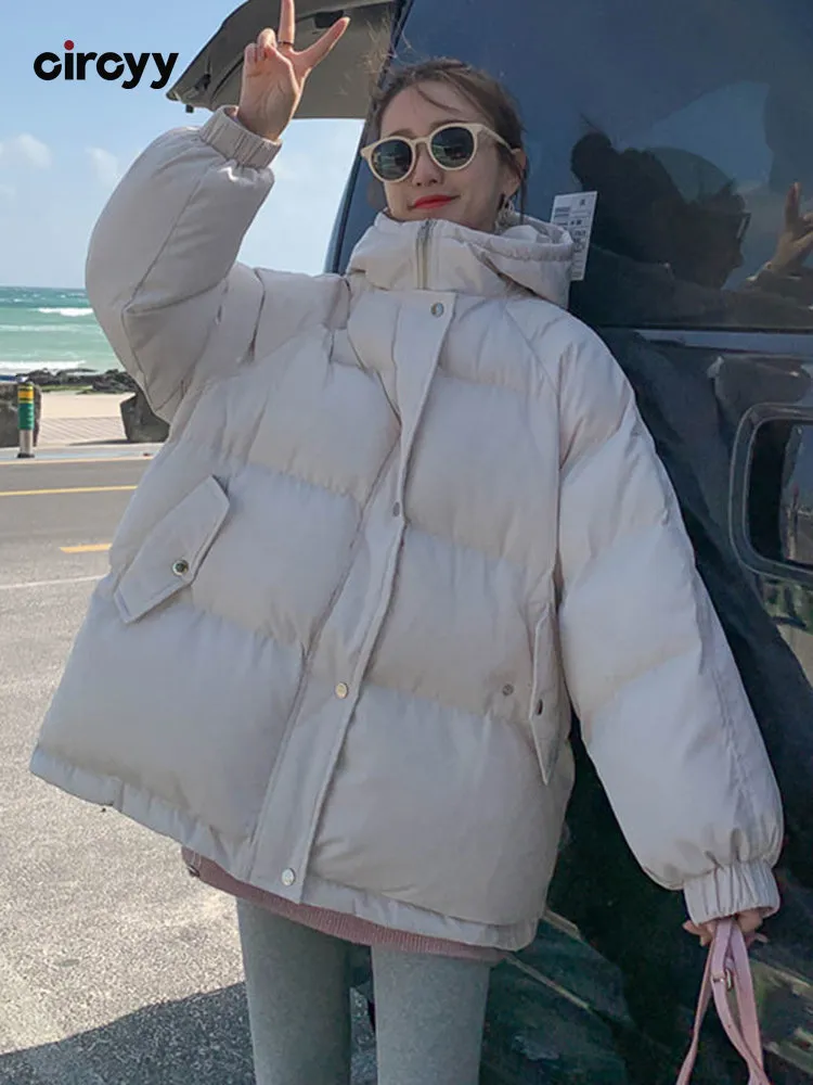 Femmes Down Parkas Circyy Veste D'hiver Femmes Vêtements Beige Manteau À Capuche Épais Lâche Casual Dames Surdimensionné Survêtement Puffer Mode 221205