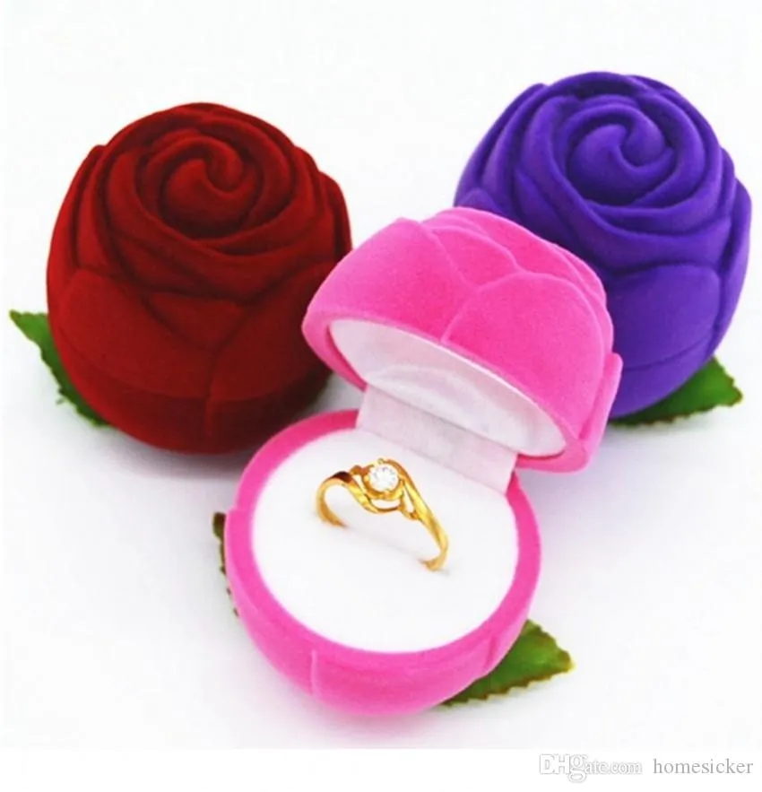 Róż/czerwony kwiat róży pudełko biżuterii aksamitne pudełko na obrączkę naszyjnik