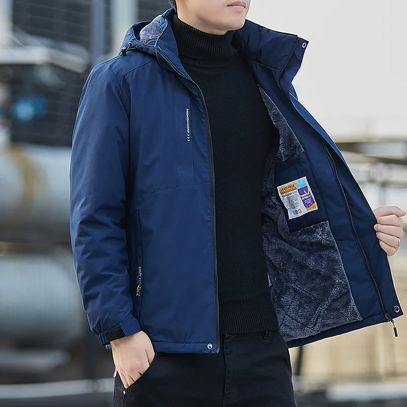 Mens thick fleece winter coat hotsell hooded outdoor solid color jacket