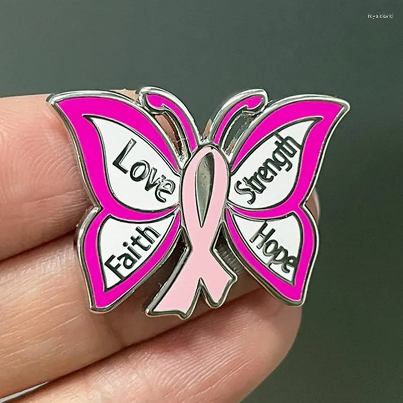 Brosches rosa band fjäril emalj brosch kärlek tros styrka hopp lapel pin bröst cancer medvetenhet märke