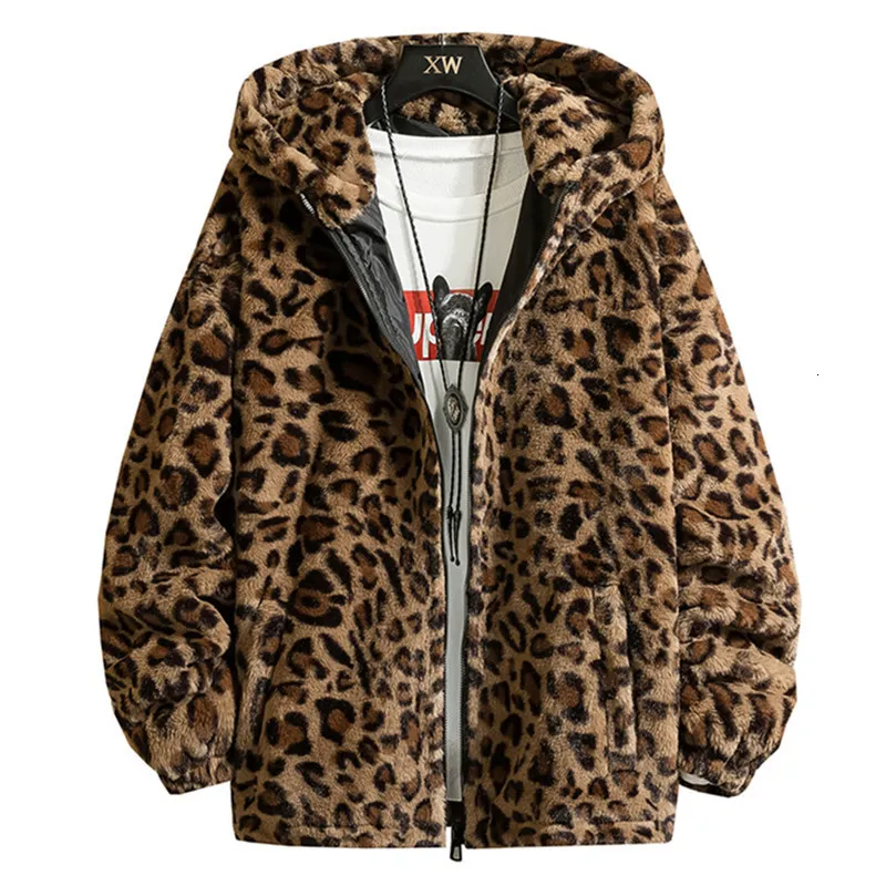 Men S Down Parkas Leopard Hooded Veste d'hiver streetwear japonais Casual Plush S for Brand Coat 221205