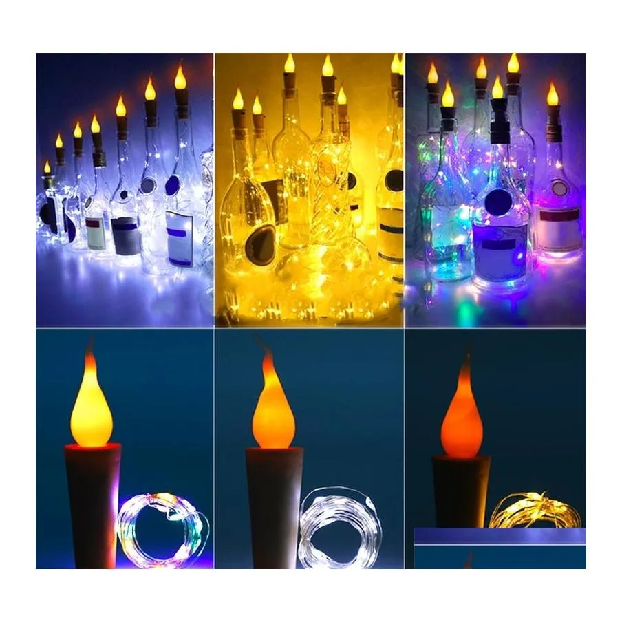 Led Strings 2M 20 Led Candle String Lights Sier Wire Garland Bottle Lamp Battery Powered Fairy For Wedding Christmas Holiday Decorat Otj2F