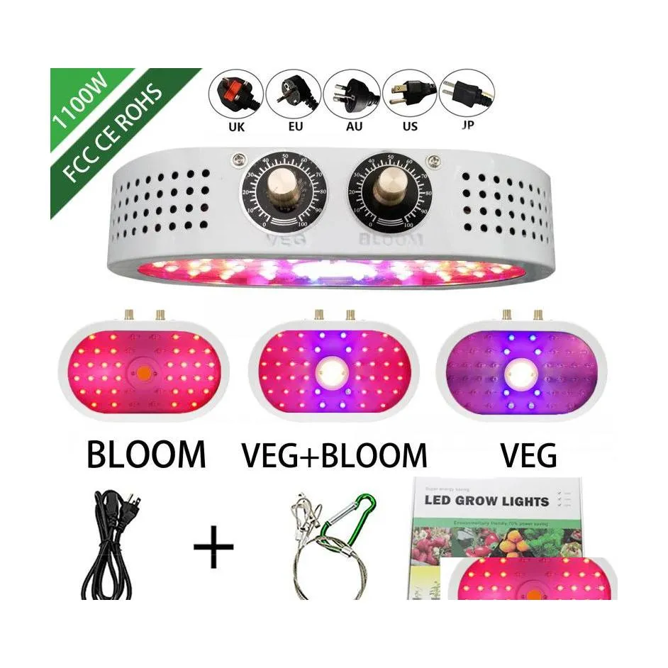 Grow Lights 1100W Led Grow Light 85265V Double Switch Dimmable Fl Spectrum Lamps For Indoor Seedling Tent Greenhouse Flower Fitolamp Otaen