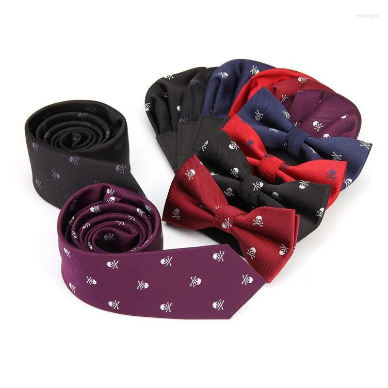 Bow Ties 2022 Moda Patlama İş Erkekler Edition Cadılar Bayramı Kafatası Tie Kravat Cep Ekle Üç set yüksek kaliteli polyester iplik