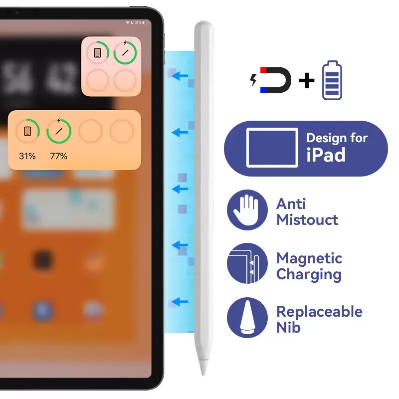 Stylet actif magnétique Crayon à dessin à aimant capacitif 2ème génération Stylos à écran tactile de charge sans fil pour iPad Pro 3ème 11 12.9 Mini 6 Air 4ème 5ème 6ème tablette