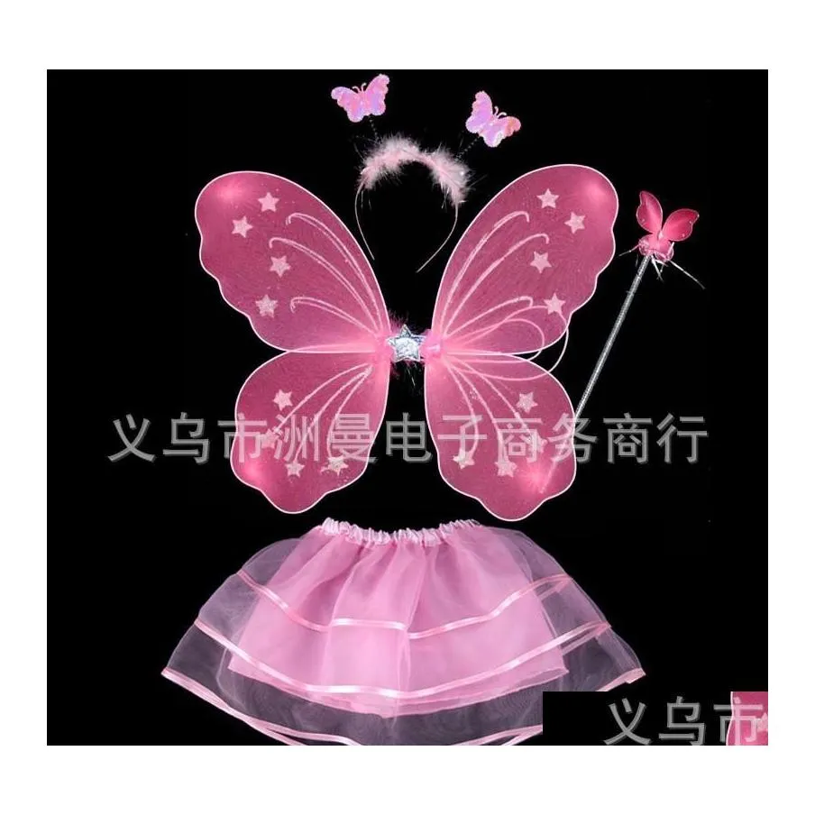 Inne impreza imprezowa zaopatrzenie w kostium dla dzieci Propon Butterfly Angel Wing Magic Bar Monolayer Four -Part Suit Color Fairy Wand Dhkau