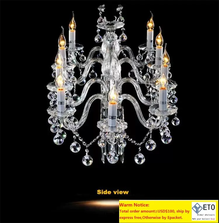 Luminária de lustre de cristal de retângulo moderno 12 luzes de lustre de vidro iluminação