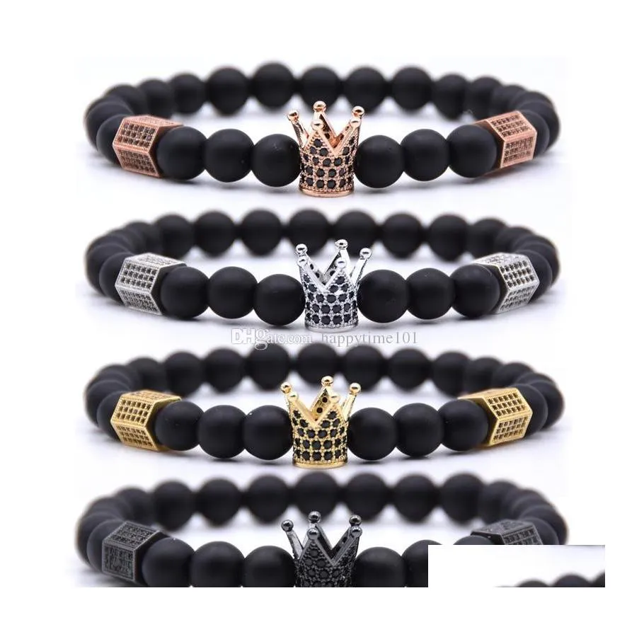 Bedelarmbanden 4 kleuren natuursteen vervalste armbanden charmes kroon armband zeshoekige koper matte armbanden unisex mode sieraden dhh6z