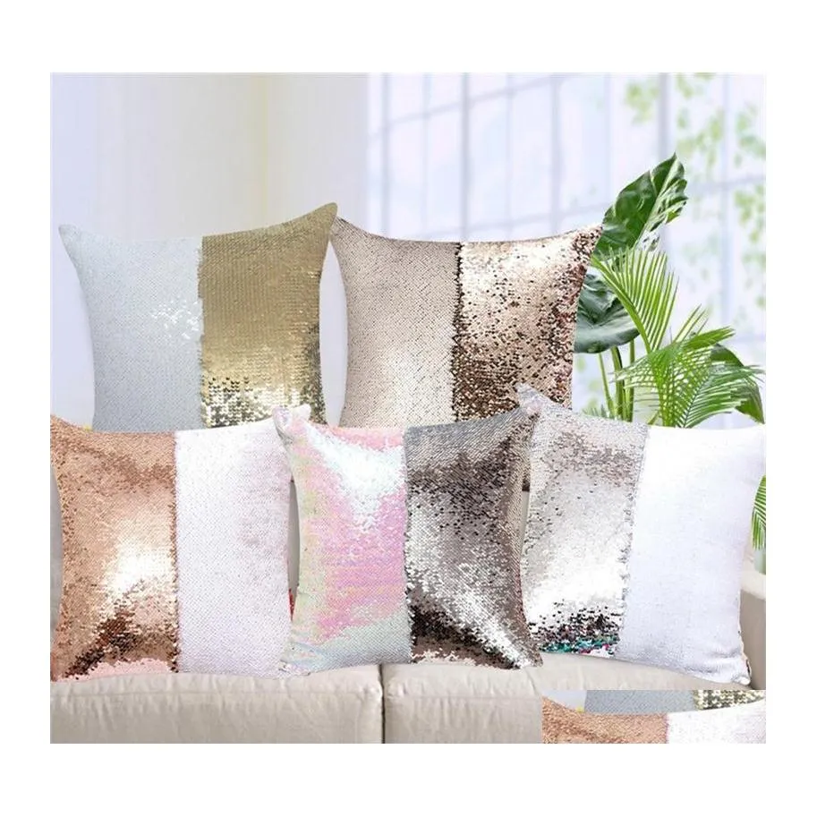 Kussensloop Diy Magic Sequins Pillow Bus Mermaid Sequin Cushioner Mobiele kussens Visolatie Verkoop met verschillende stijlen 8 5py DHPIT