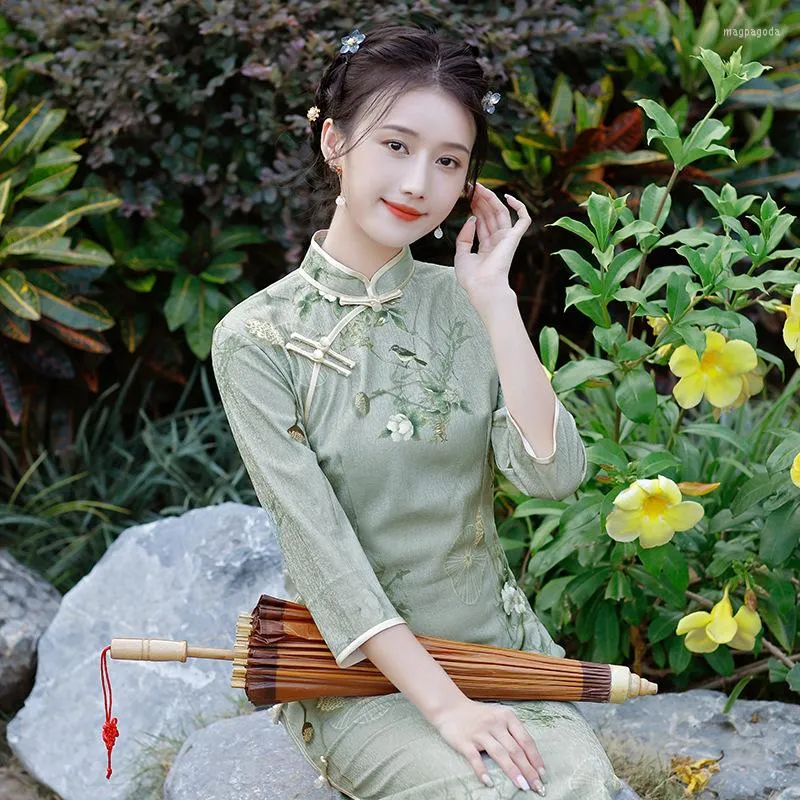 Vêtements ethniques 2022 M-4XL mode moderne tendance Cheongsam robe pour femmes manches 3/4 Qipao traditionnel chinois vêtements