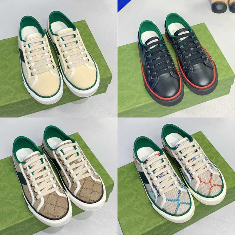 Tennis 1977 Canvas Casual Shoes Luxurys Designers Womens Shoe Italy Green And Red Web Stripe Rubber Sole Stretch Cotton Low Top Mens Sneakers With Box NO411