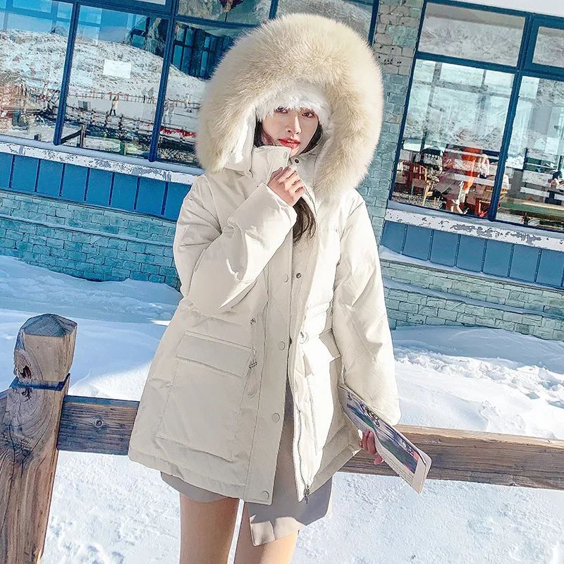 Mujer Down Parkas Chaqueta Mujer Moda de alta gama Invierno Pato blanco Down Versión coreana corta Parka Cuello de piel engrosado 221205