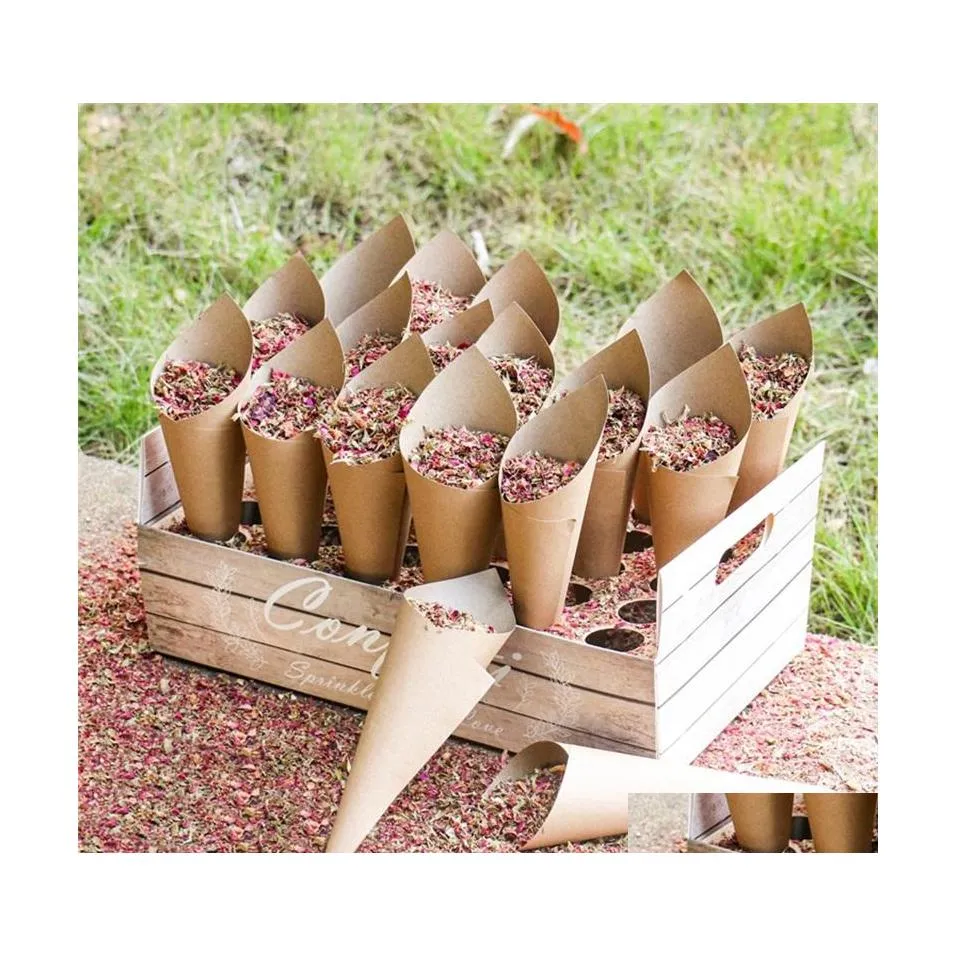 Decorazione per feste Kraft Papers Cone Stand Vassoio per decorazioni di nozze Coni di carta per coriandoli 2894 T2 Drop Delivery Home Garden Fest Dh3Vj