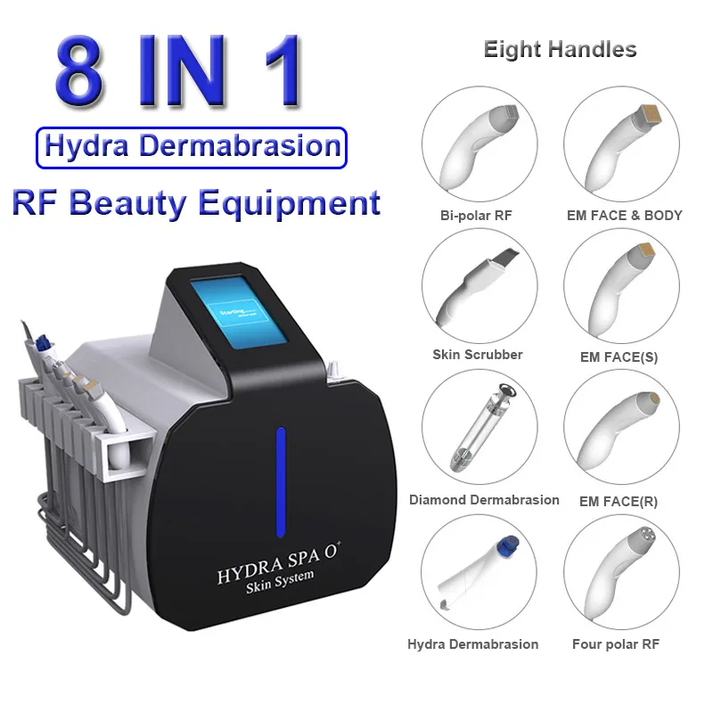 8 IN 1 Hydro Microdermabrasie Huid Diepe Reiniging Littekens Verwijdering Machine RF Comedondrukker Huidverjonging Apparatuur