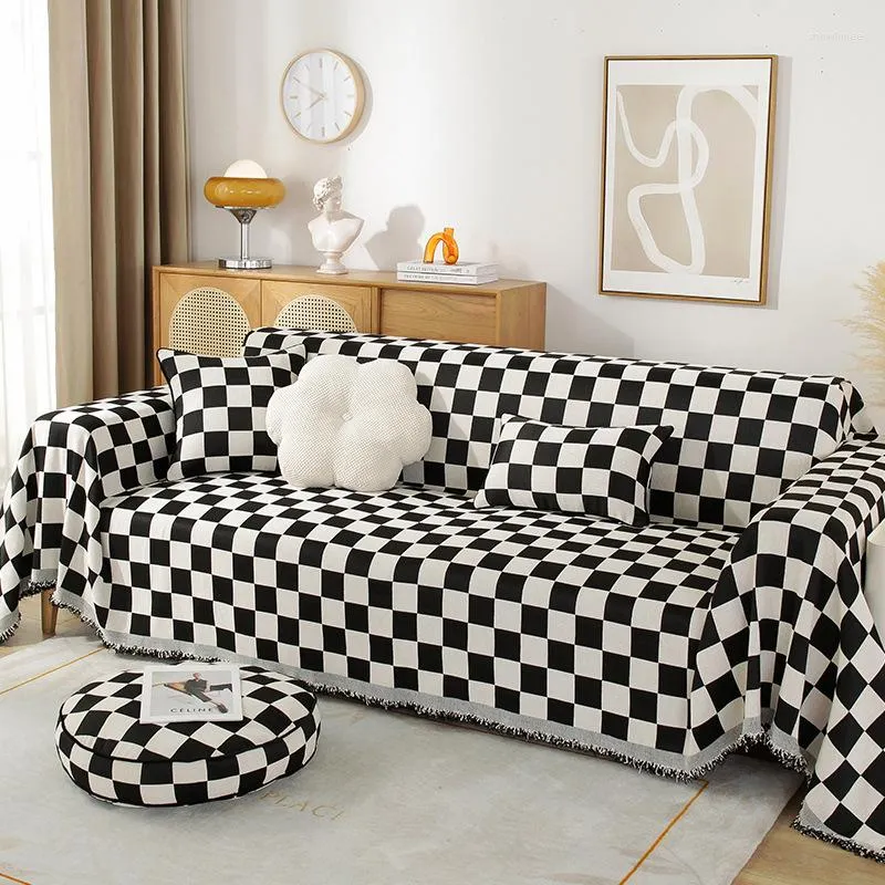 Stoelbedekkingen Nordic Style Licht Luxe Luxe Sofa handdoek Home BB Deken Four Seasons Universal Checkerboard Japan