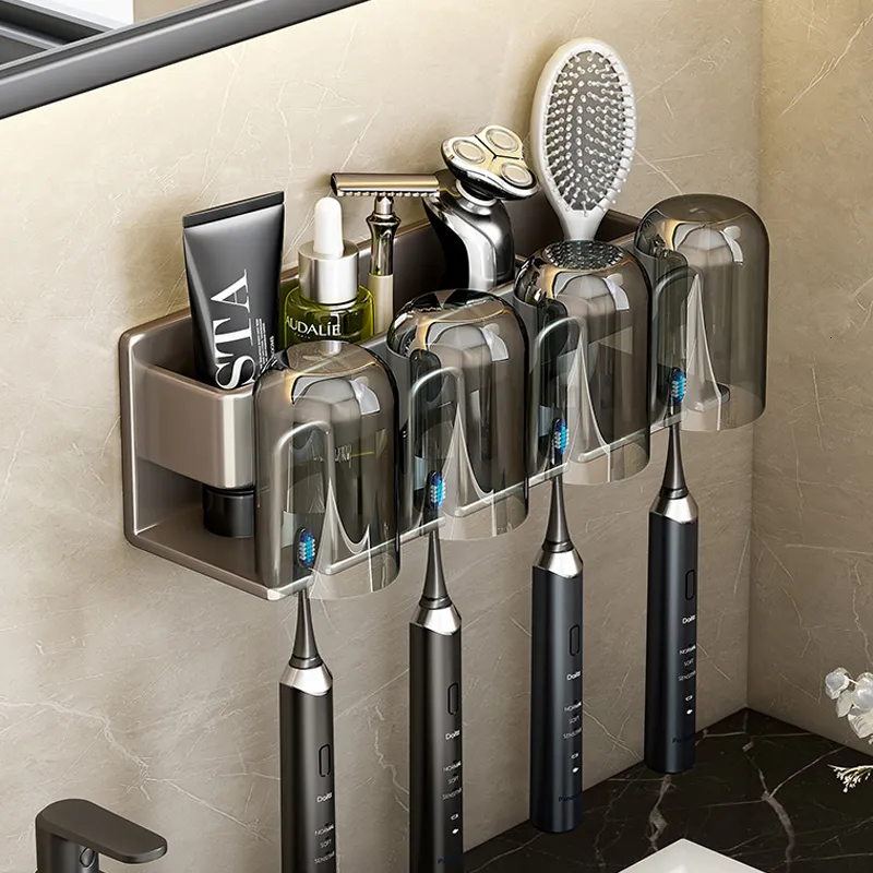 Tandborstehållare Tandborstehållare väggmonterad tandkräm rack punchfree rakhyllor elektriska tandborste kopp rack badrumstillbehör set dv 221205