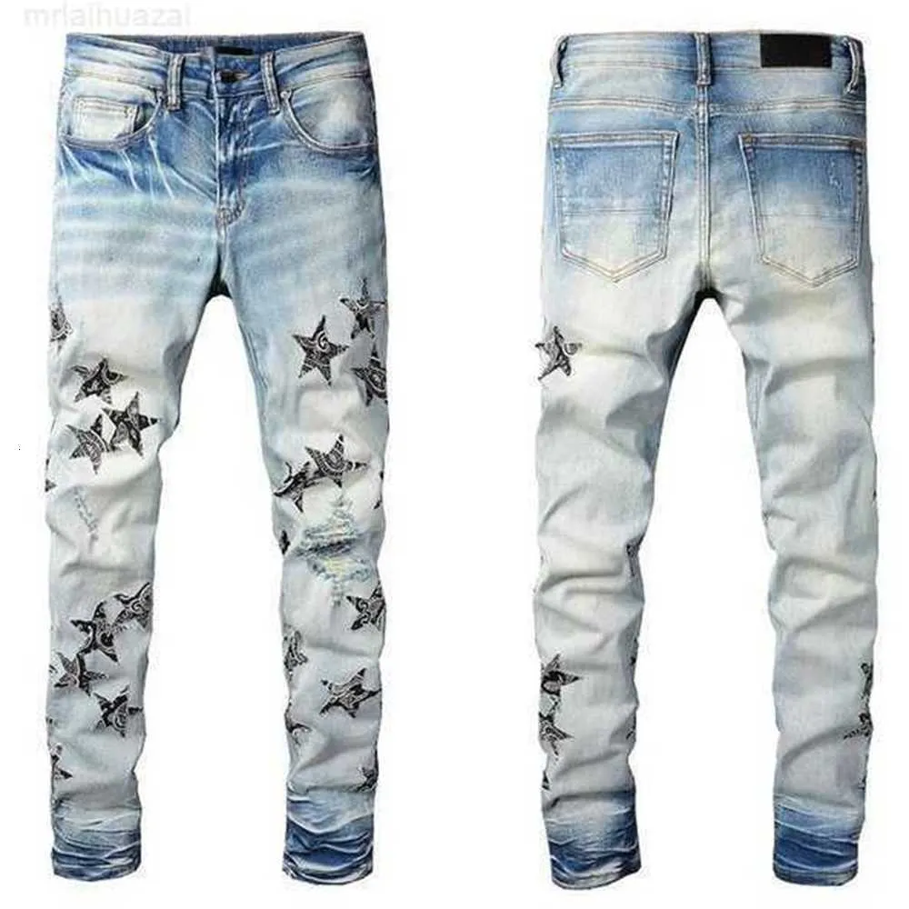 Erkekler Kot Moda Mens Serin Stil Lüks Tasarımcı Denim Pant Sıkıntılı Yırtıcı Bisikletçi Siyah Mavi Jean Slim Fit Motosiklet Boyutu 28-4005TC