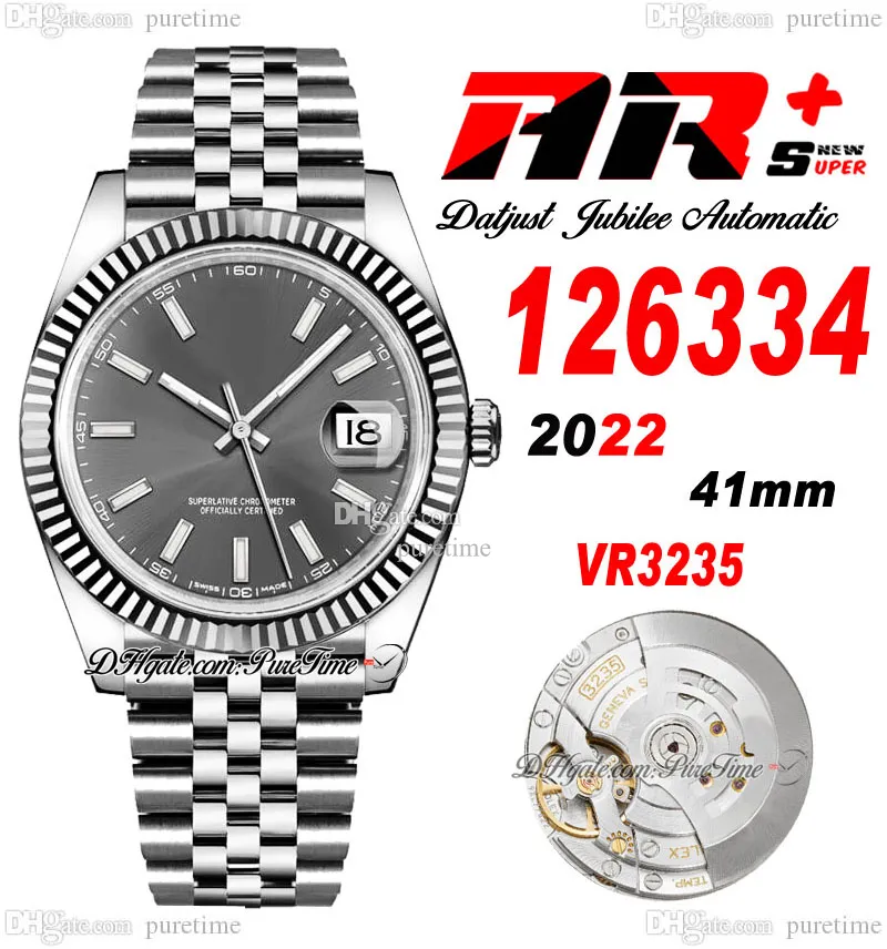 ARF 126334 41 VR3235 Automatic Mens Watch Date Fluted Bezel Rhodium Stick Dial 904L JubileeSteel Bracelet Super Edition Same Serial Warranty Card Just Puretime H8