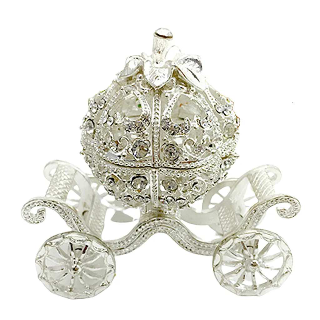 Pumpkin Carriage Crystal Jeweled Trinket Jewelry Box, Wedding Ring Box Novelty Gift for Women Girls