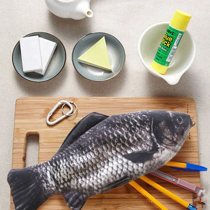 Sacos de l￡pis de peixe simulados kawaii nylon l￡pis saco de novidade para crian￧as garotas de presente para crian￧as, suprimentos de l￡pis fofos artigos de papelaria fofos