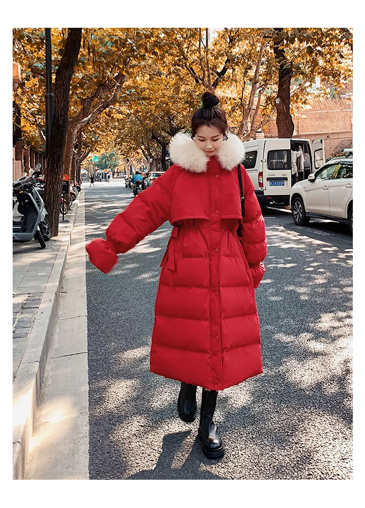 Mulheres de parkas casaco de inverno mulheres vermelhas casacos longos e espessos casuais casuais ruins desgaste da moda coreana feminina y494 221205