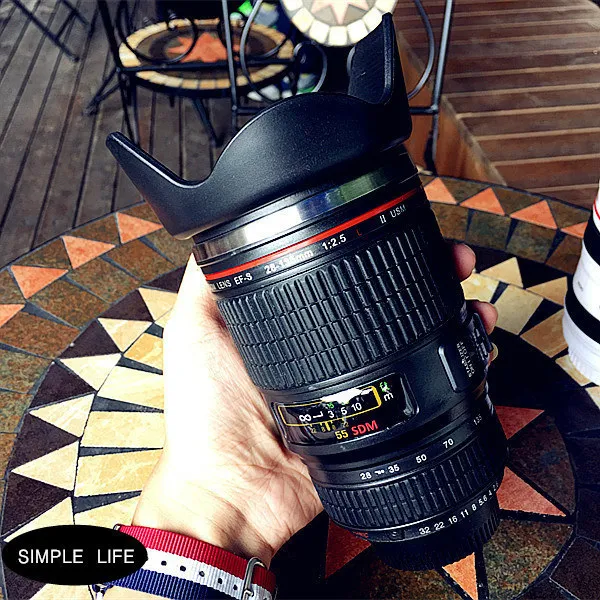 Thermoses Simple life creative personality SLR camera lens thermos cup holding stainless steel vacuum coffee desktop office mug 221203