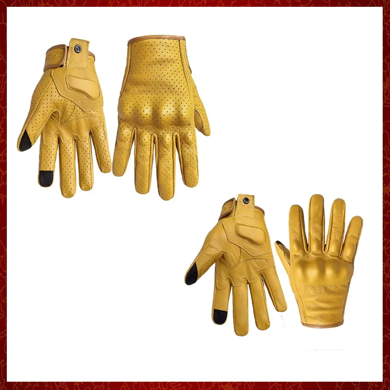 ST645 New Motorcycle Gloves Touch Goatskin Leather Yellow Tactics Glove Men Bike Cycling Full Finger Motorbike Motor