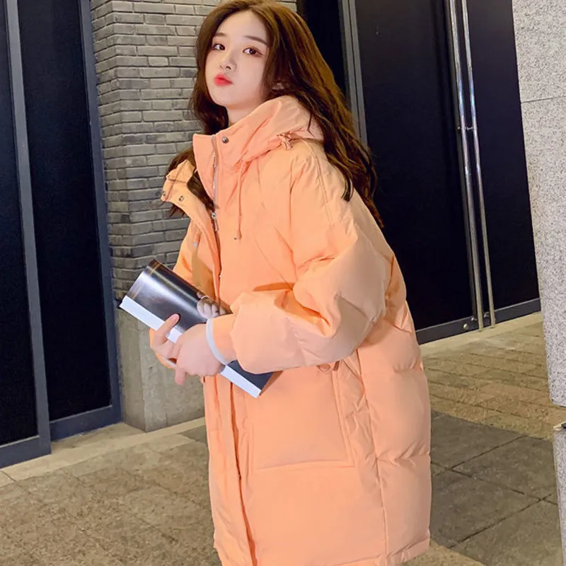 Women's Down Parkas Orange Coat Korean Fashion Loose Midlength Cotton Jacket Winter Thicken Warm Outterwear Female LD2641 221205