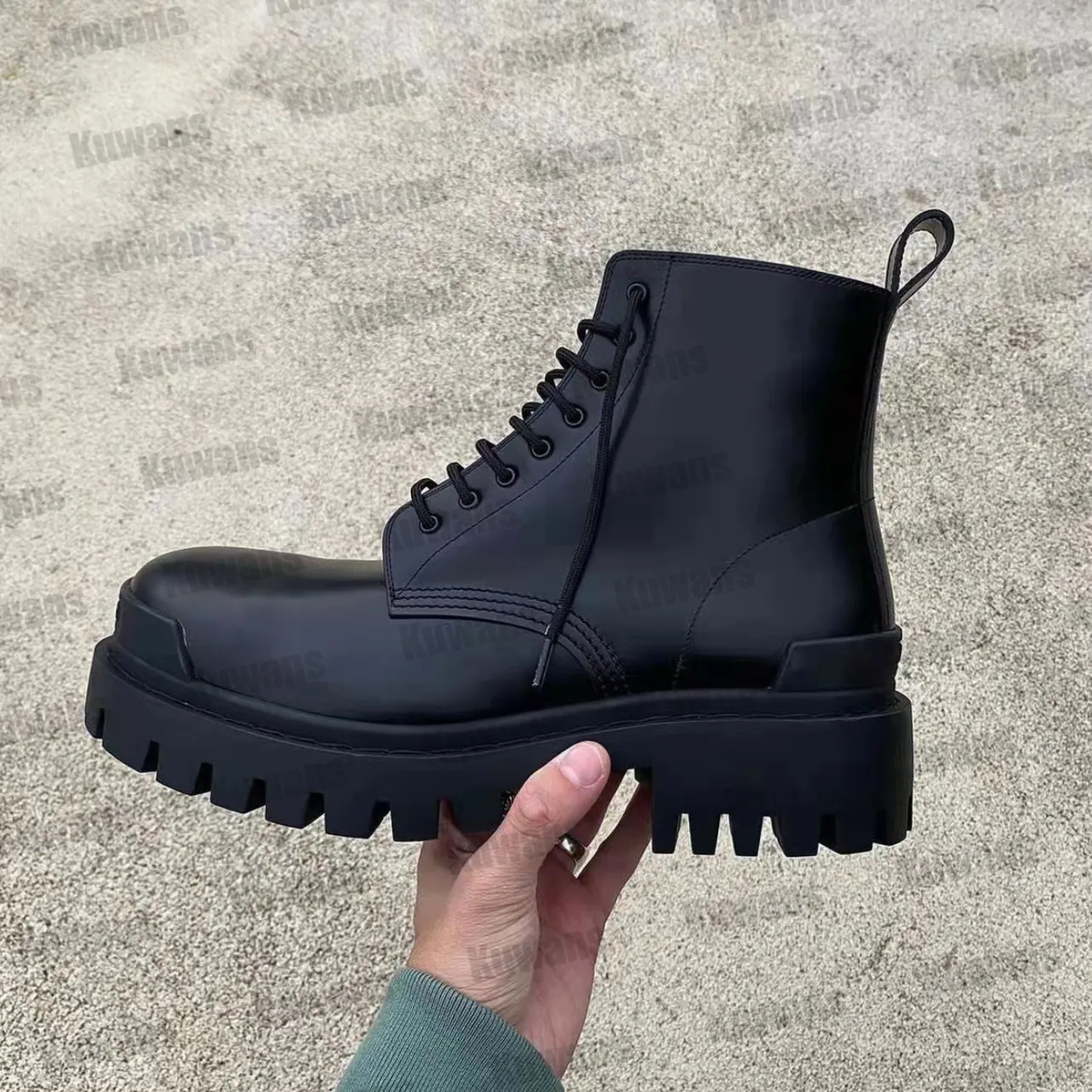 Strike Boots Tractor 20MM Plataforma Botines Martin Lona Cuero Cordones Palanca Combat Booies Cuero Chelsea Suela de goma Hombres Mujeres Tamaño 35-45