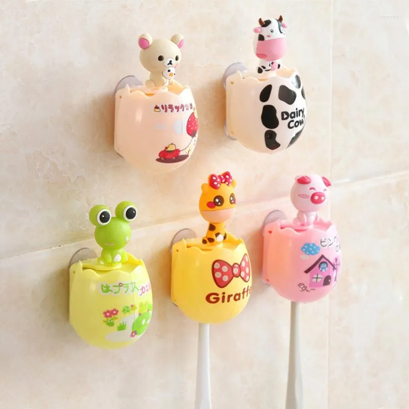 Bath Accessory Set 1PC Cartoon Animal Toothbrush Holder Wall Mounted Suction Cup Storage Rack Bathroom Container