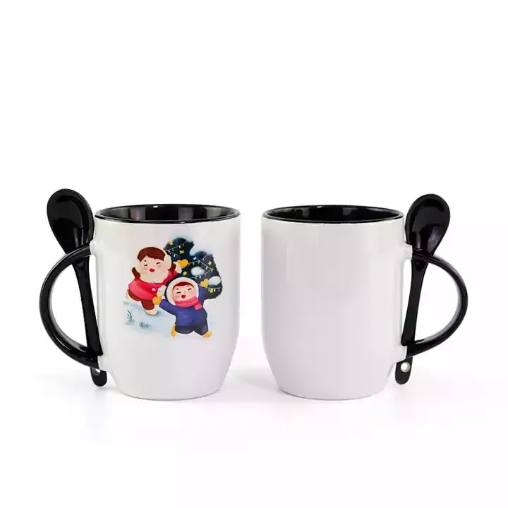 Caneca de Cerâmica de Cerâmica de Sublimação de 11 onças com Canecas de Café em branco com colher de sublimação Copa Coar de Chocolate Copo 1205