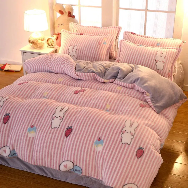 Bedding sets JUSTCHIC 1PCS Cartoon Coral Fleece Duvet Cover King Size Winter Double-sided Thickened Velvet Quilt Home Decor 221205