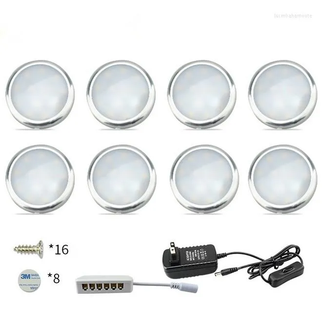 Wireless Dimmable LED Under Cabinet Light Aluminum Puck Kitchen Lights For Wardrobe Counter Furniture Shelf Lighting