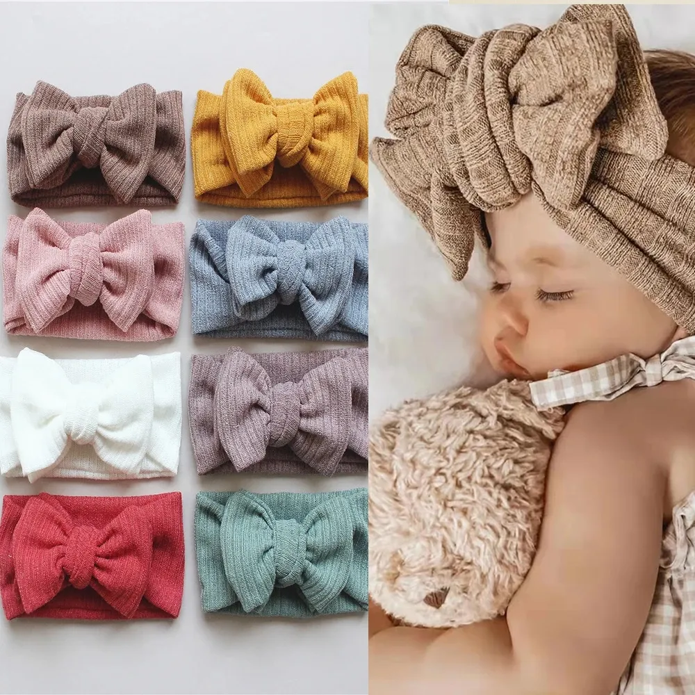 ￖverdimensionerad dubbel b￥ge baby remsa stickat pannband nyf￶dd bred virkning varm bowknot turban super h￤rlig barn elastiska pannband