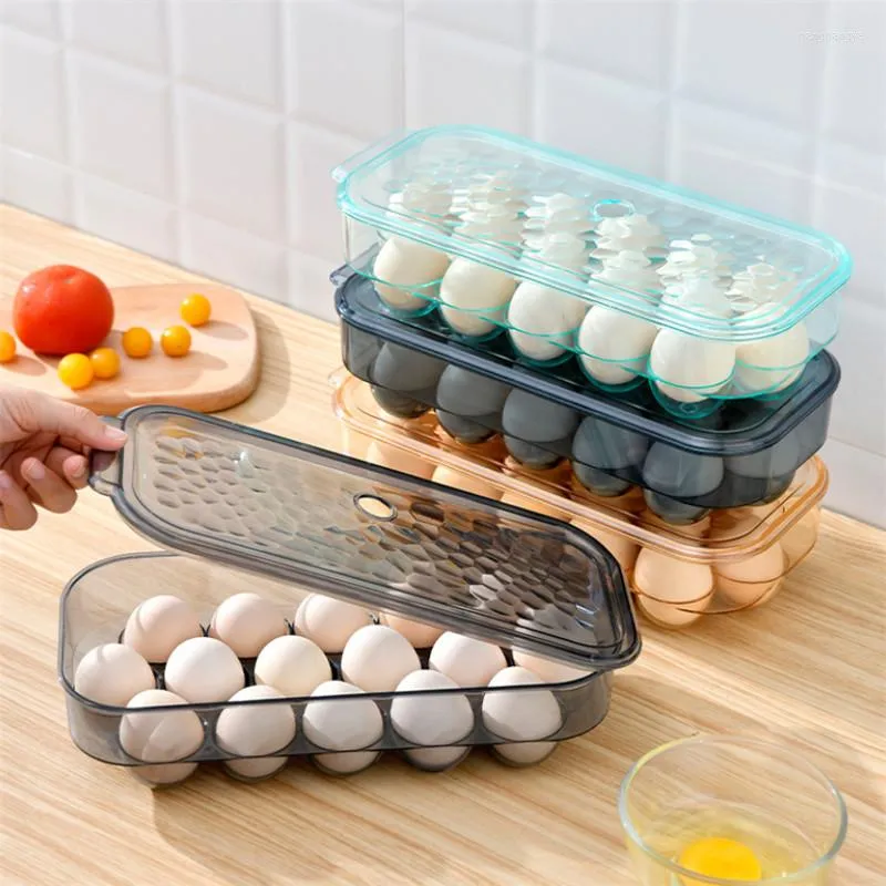 Storage Bottles 16 Grids Egg Box With Lid Plastic Household Refrigerator Fresh-Keeping Transparent Container Kitchen Organizer