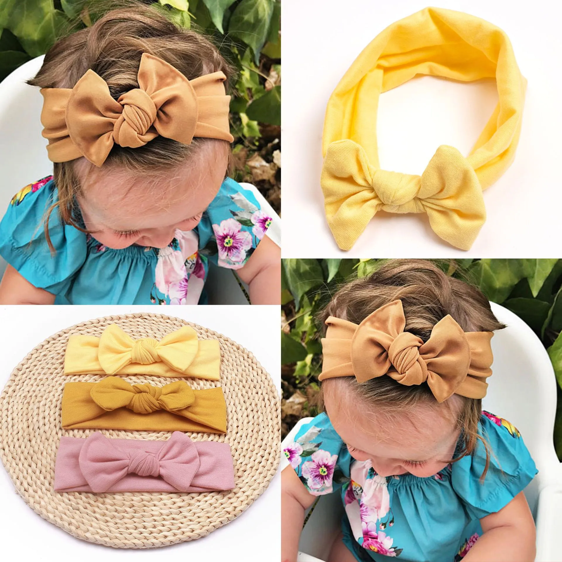 14 Kleuren Haaraccessoires Baby Tulband Pasgeboren Nylon Hoofdbanden Zachte elastische boog haarband