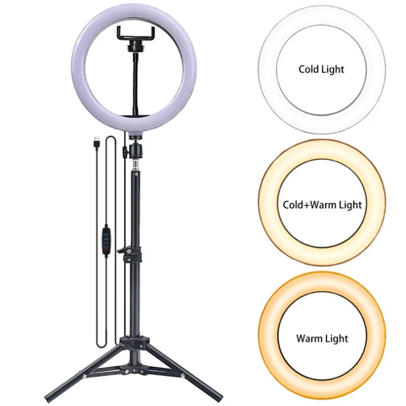 26cm 10 ''1.6m 삼각대 및 전화 홀더 스튜디오 조명 사진 조명 스트리밍 액세서리를위한 링 라이트