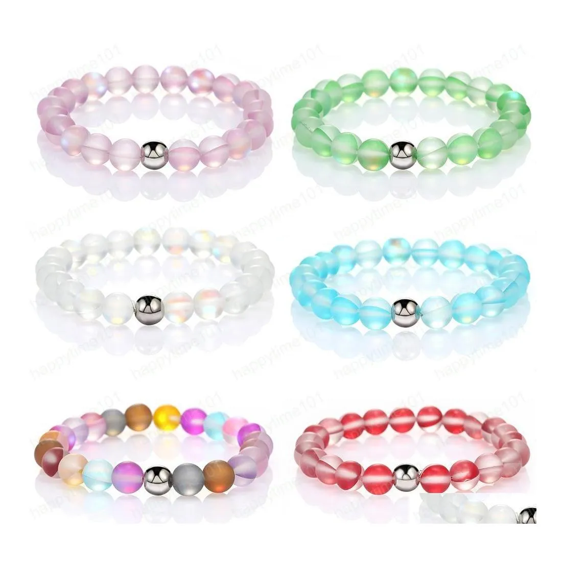 Beaded Fashion Design Colorf Glass Crystal Natural Flash Stone Bead Bracelet For Women Men 8Mm Dl Polish Frosted Moonstone Elastic D Dhbag