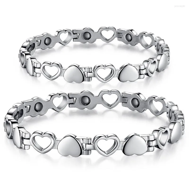 Lien Bracelets Fine Couple Titane Acier Inoxydable Magnétique Soins de Santé Coeur Amour Pour Les Amoureux