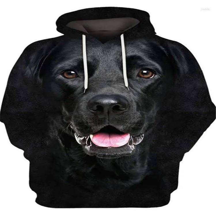 남성용 후드 땀 셔츠 느슨한 풀오버 3D 인쇄 순수한 검은 개